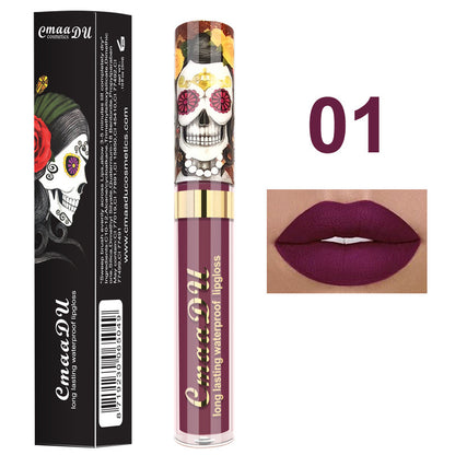 Light Metal Pearlescent Skull Lip Gloss Lipstick - Edgy Elegance