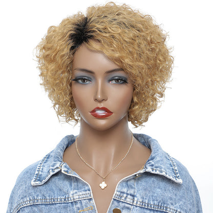 Small Curly Real Hair Wig – Fluffy, Natural Look with Customizable Bangs