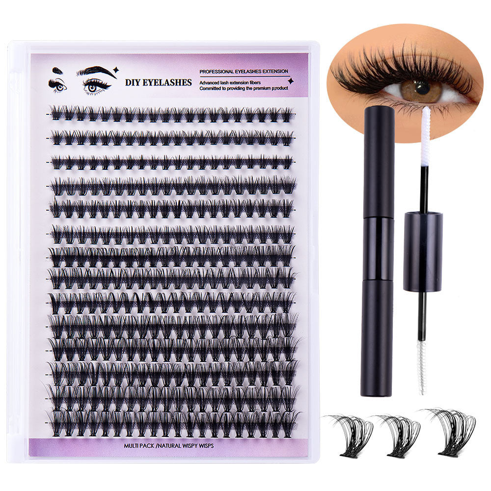 Segmented Natural Thick False Eyelashes with DIY Set - Artificial Fiber