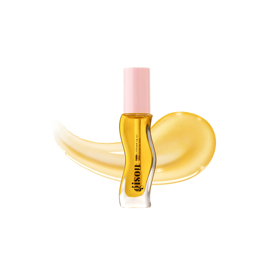 Gisou Honey Infused Lip Oil in Honey Gold with long-lasting hydration and glossy shine. Shop at VIMP BEAUTY