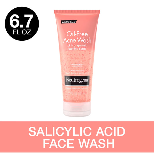 Oil-Free Pink Grapefruit Acne Face Wash, Foaming Facial Cleanser Scrub, 6.7 Oz