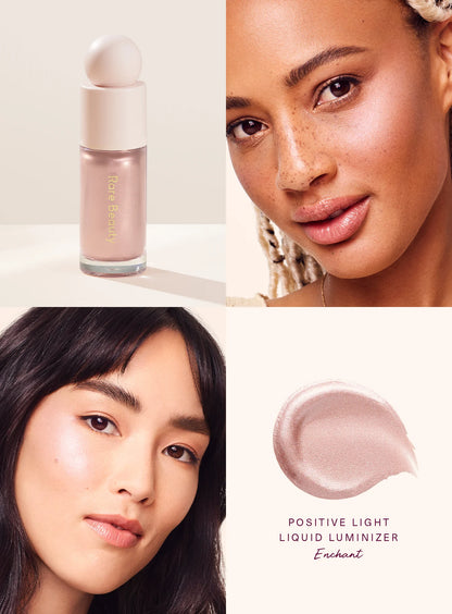 Positive Light Liquid Luminizer highlighter for a dewy, radiant glow on all skin tones. Shop Now at VIMP BEAUTY

