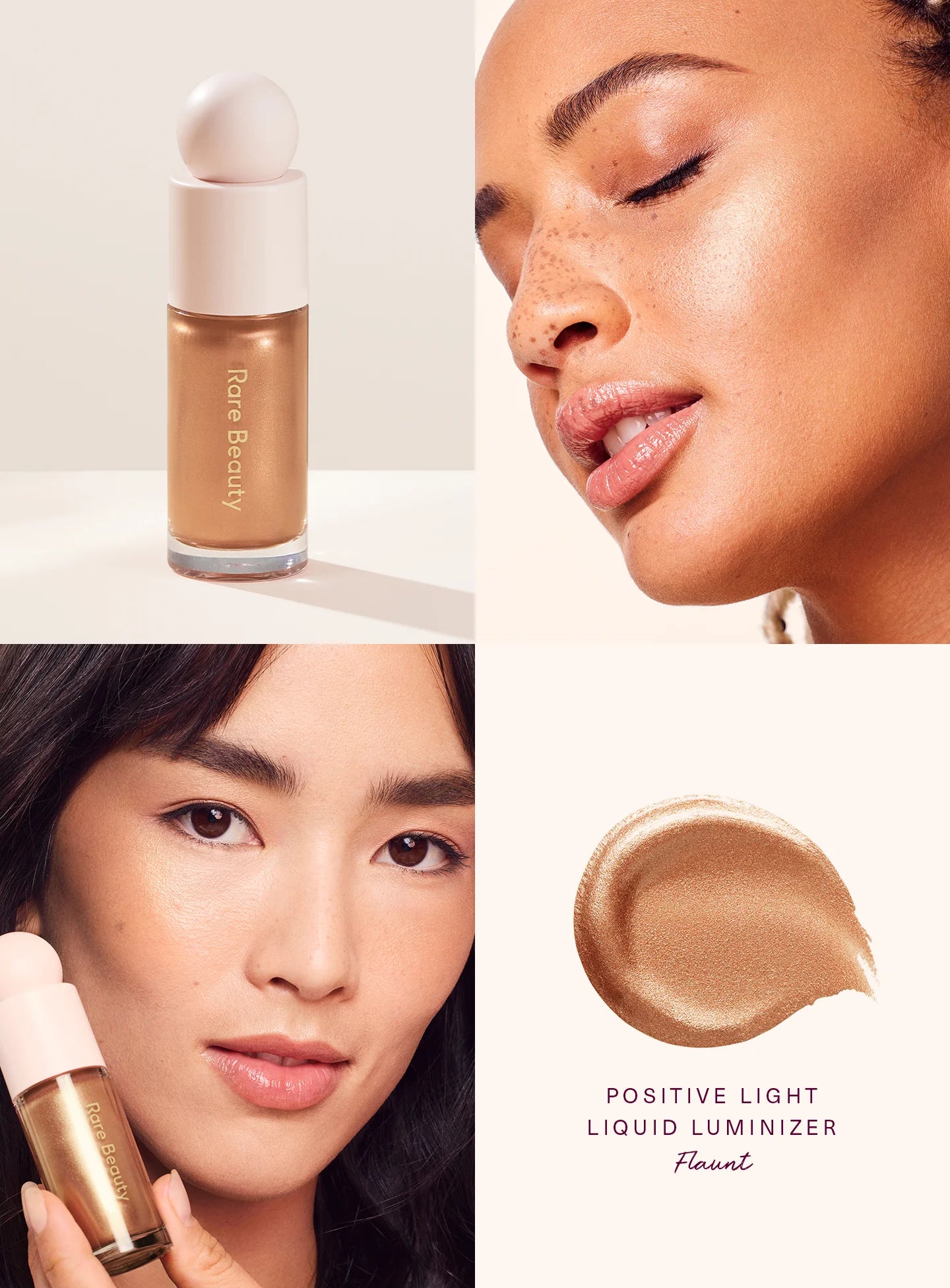 Positive Light Liquid Luminizer highlighter for a dewy, radiant glow on all skin tones. Shop Now at VIMP BEAUTY

