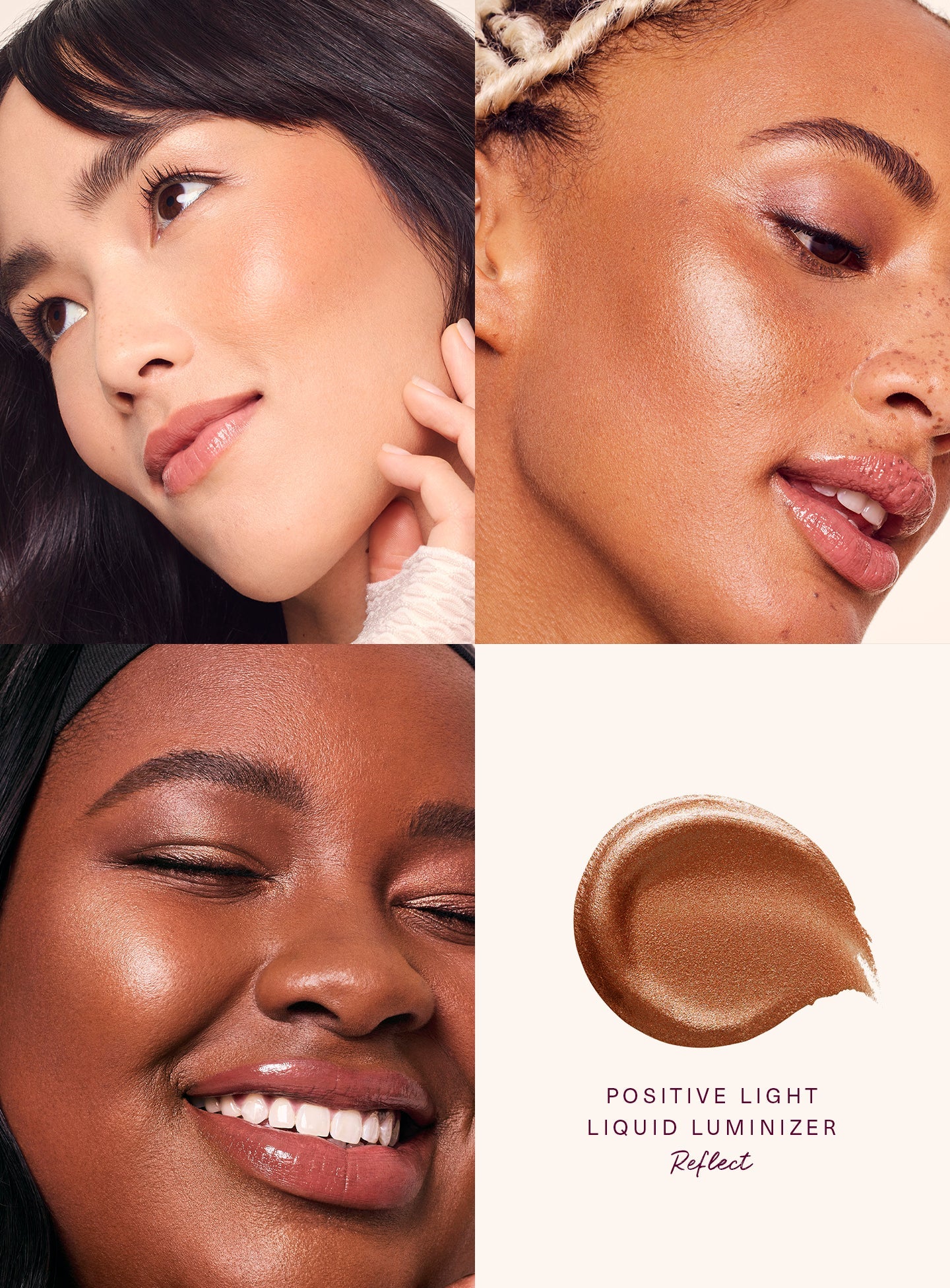 Positive Light Liquid Luminizer highlighter for a dewy, radiant glow on all skin tones. Shop Now at VIMP BEAUTY

