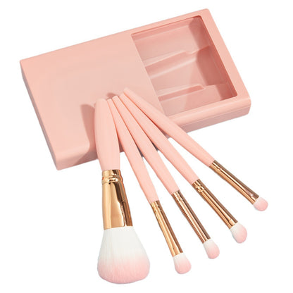 5-Piece Makeup Brushes Travel Set with Mirror – Stylish & Portable