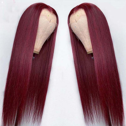 Full Headgear Long Straight Front Lace Wig - 100% Real Human Hair, Fully Hand-Woven