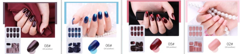 24-Piece Reusable Stick-On Nails Set - Durable Acrylic Full Cover False Nails with Nail Glue & Jelly Sticker