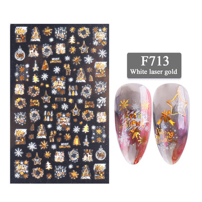 3D Christmas Nail Stickers - White & Laser Gold Festive Designs