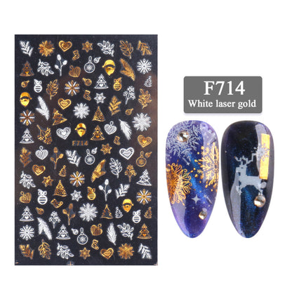 3D Christmas Nail Stickers - White & Laser Gold Festive Designs