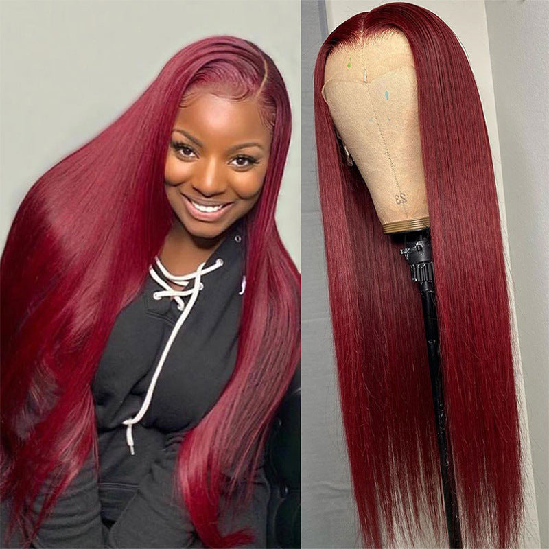 Full Headgear Long Straight Front Lace Wig - 100% Real Human Hair, Fully Hand-Woven