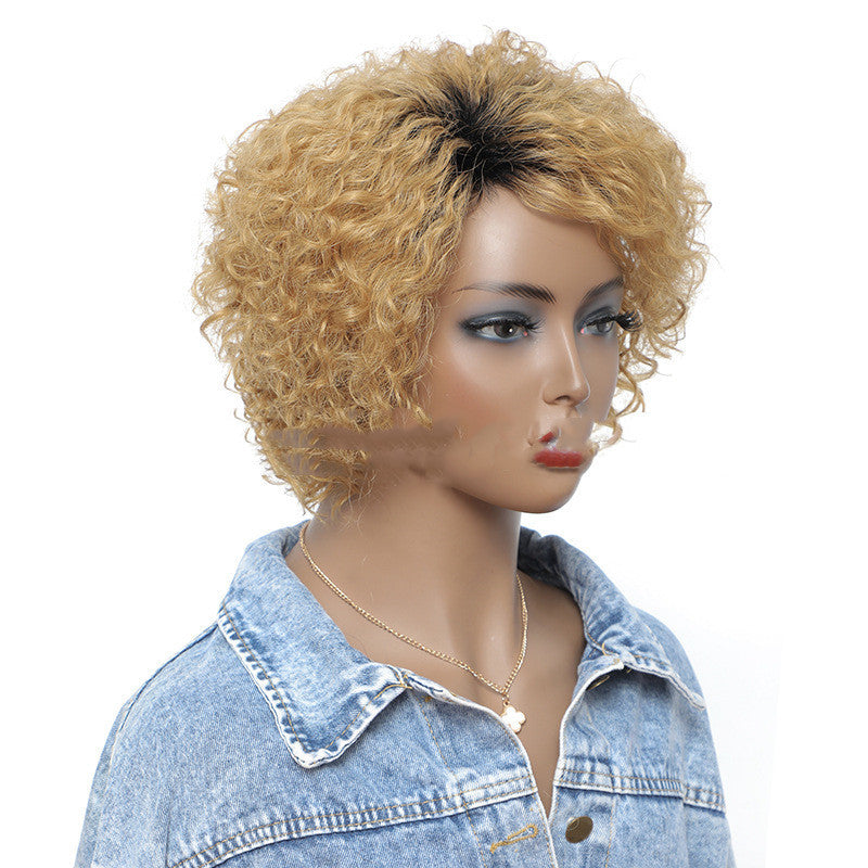 Small Curly Real Hair Wig – Fluffy, Natural Look with Customizable Bangs