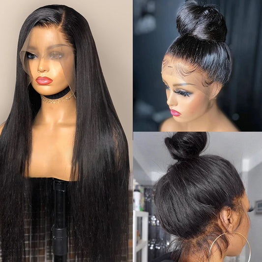 Real Human Hair Lace Wig Set - Versatile Straight Hair for Effortless Style