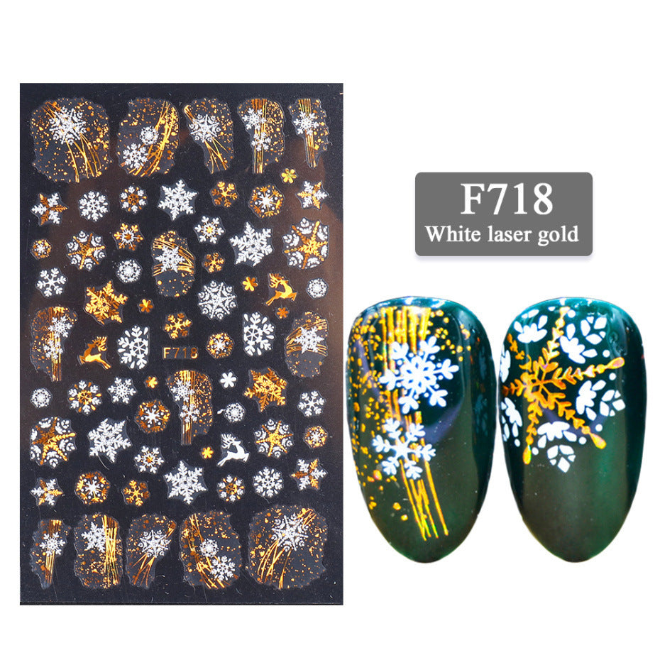 3D Christmas Nail Stickers - White & Laser Gold Festive Designs