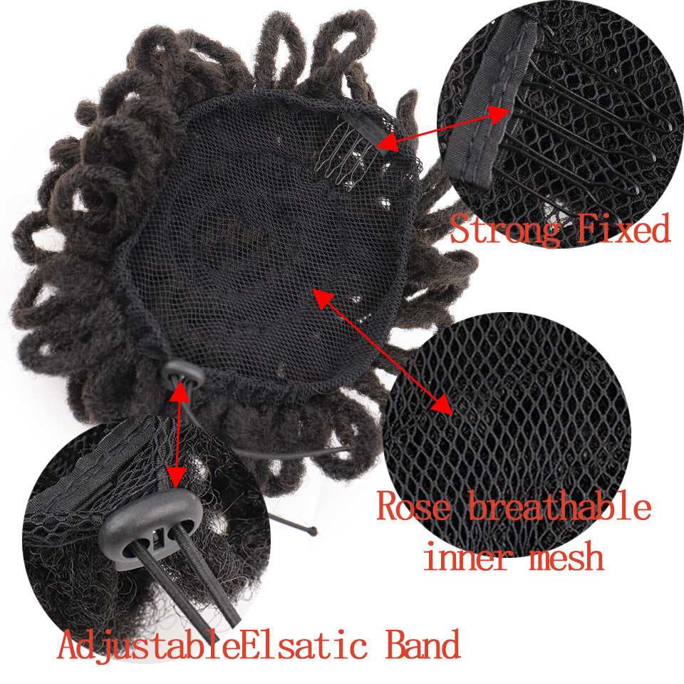 African Wig Bun Hair Bag Drawstring Dreadlocks Afro Hair Bun - High-Temperature Fiber