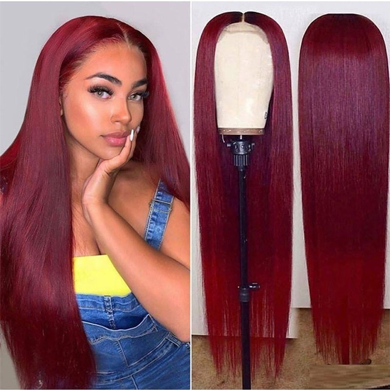 Full Headgear Long Straight Front Lace Wig - 100% Real Human Hair, Fully Hand-Woven