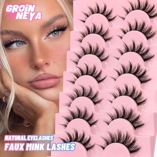 7-Pair Natural, Dense, Curly False Eyelashes - 12mm Soft & Reusable Lash Set