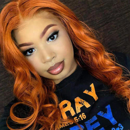 European & American Dark Orange Human Hair Wig - Bold & Customizable Style