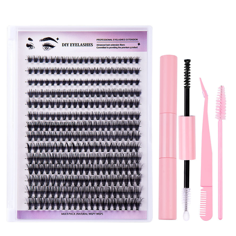 Segmented Natural Thick False Eyelashes with DIY Set - Artificial Fiber