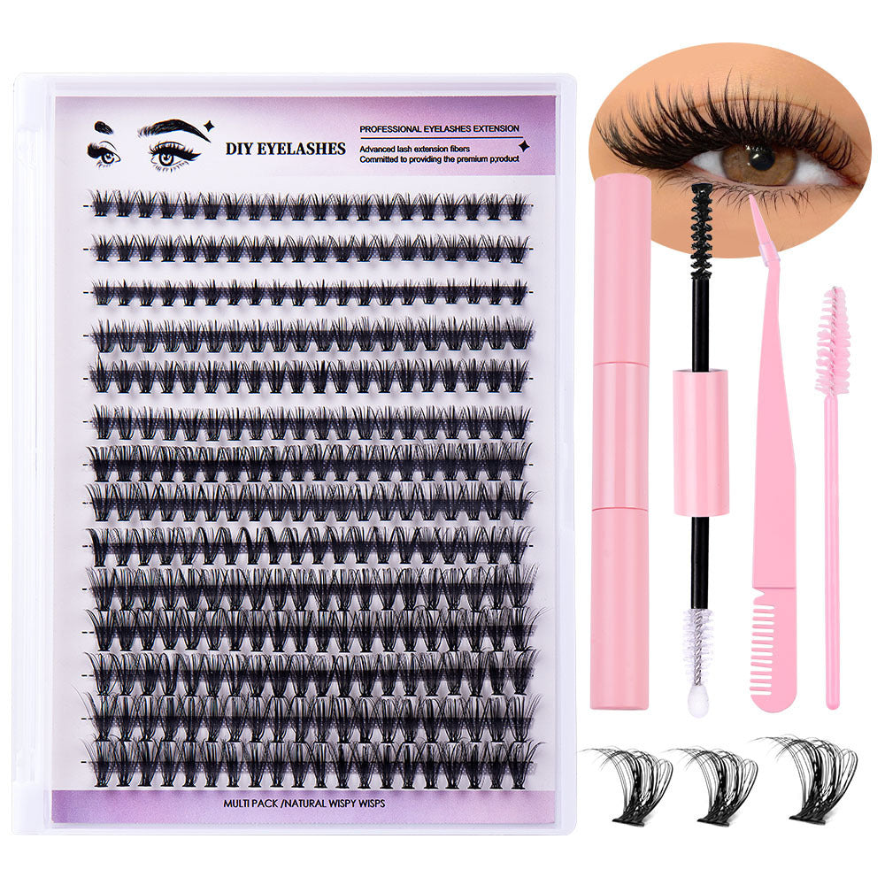 Segmented Natural Thick False Eyelashes with DIY Set - Artificial Fiber