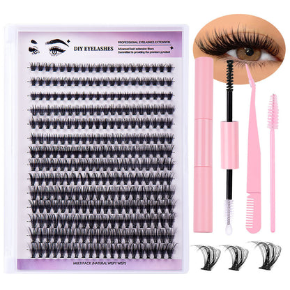 Segmented Natural Thick False Eyelashes with DIY Set - Artificial Fiber